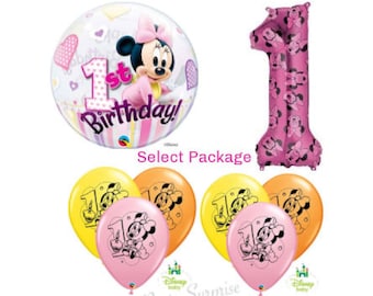 Minnie Mouse 1st Birthday Balloon Set: Bubble, Foil, Latex (Made in USA)