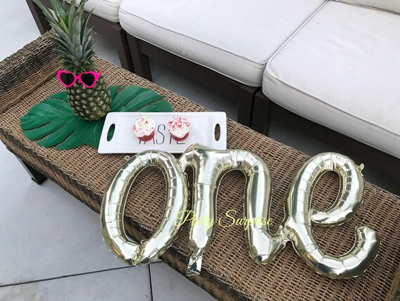 ONE Balloon 30" Air Filled 1st Birthday Balloon Girl Boy Birthday White Gold Mylar Foil 1st Anniversary Script One Balloon 1st Birthday Il_570xn