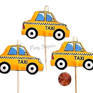 Taxi Cab Cupcake Cake Toppers Banner Yellow Taxi NYC Party Custom Made for You, Toppers Bon Voyage Party Made in USA