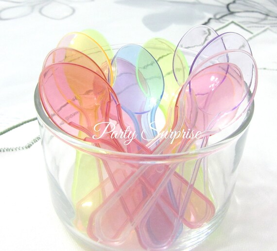 Mini Spoons Disposable Assorted Pastel Colors 3" Food Safe Pink Lavender Blue Clear Green Red Ice Cream Dessert Bar Toppings Little Spoons Il_570xn