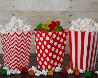 Red Polka Dot Popcorn Boxes, Vintage Style Party Favors