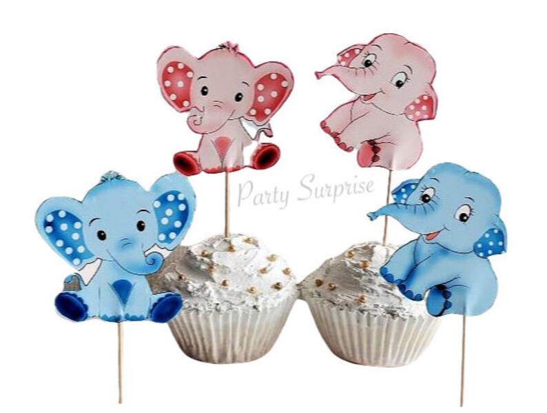 Pink Elephant Cupcake Toppers Baby Girl Baby Shower Elephants Etsy