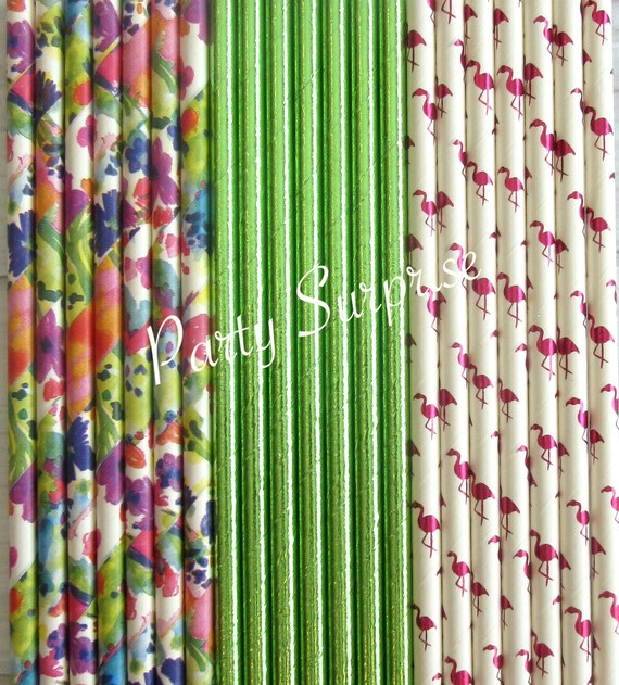 Flamingo Straws Floral Straws Wild Flowers,Green Foil Straws,Flamingo Straws,Tropical Wedding Birthday Bridal Shower Ladies Luncheon Shower Il_570xn