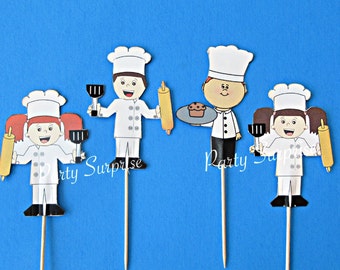 Chef Cupcake Toppers Kids Birthday Party Cooking Baking Party Little Chef Cake and Cupcake Toppers Bake Sale Decoration Cupcake Toppers