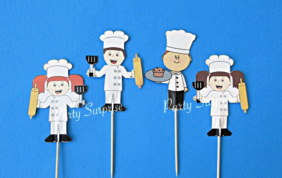 Chef Cupcake Toppers Kids Birthday Party Cooking Baking Party Little Chef Cake and Cupcake Toppers Bake Sale Decoration Cupcake Toppers Il_570xn