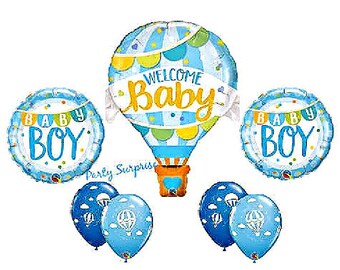 Baby Boy Hot Air Balloon Mylar and Latex Set