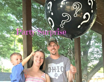 Gender Reveal Balloon Jumbo Black Question Mark Gender Reveal with Pin and Memory Tag, He or She, Girl or Boy party supplies  party balloons