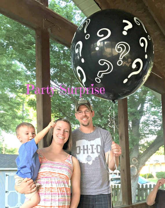 Gender Reveal Balloon Jumbo Black Question Mark Gender Reveal with Pin and Memory Tag, He or She, Girl or Boy party supplies party balloons Il_570xn