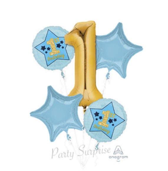 1st Birthday Boy Balloon Pkg Blue and Gold Mylar Foil Made in USA 1st Birthday Balloons Boy Gold Number 1 Jumbo Balloon Il_570xn