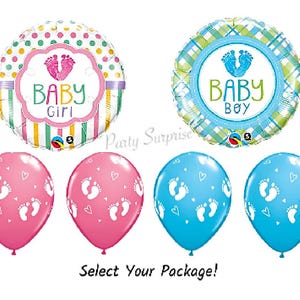 Baby Footprint Balloons Baby Shower Gender Reveal Baby Boy Baby Girl 11&quot; latex pink blue balloons Select Your Pkg Mylar Latex
