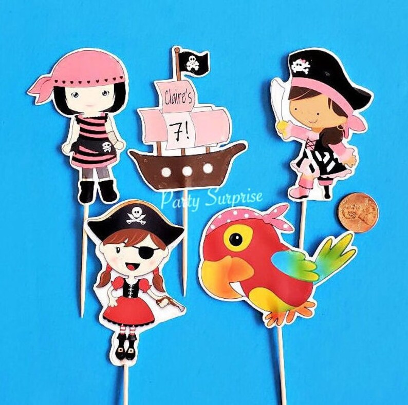Pirate Party Cupcake Toppers Girl Pirate Birthday Party Custom Etsy