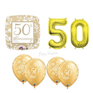 50th Anniversary Balloon Package Gold Balloons 50th Anniversary Gold or Jelli Numbers 5 0 Made in USA image 1