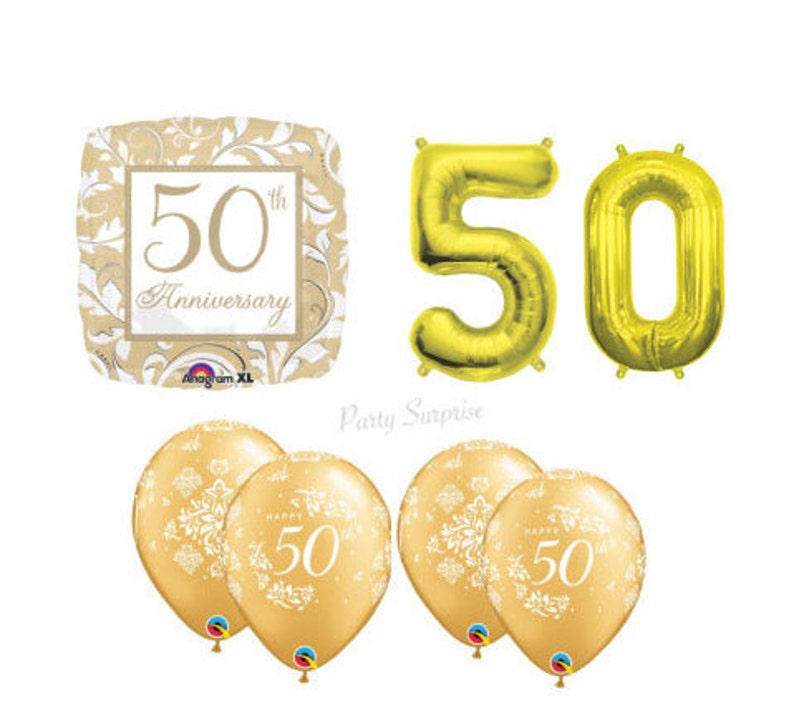 50th Anniversary Balloon Package Gold Balloons 50th Anniversary Gold or Jelli Numbers 5 0 Made in USA image 1