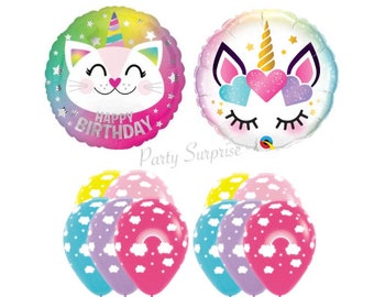 Caticorn Unicorn Balloon Pkg Rainbow Balloons Caticorn Party Decor Girl Birthday Party Cat Party Paw Print Kitty Cat Party Made in USA