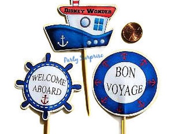 Bon Voyage Cruise Cupcake Toppers Custom Hand Made Personalize Cruise Ship Anchor Bon Voyage Going on Cruise, Farewell, Goodbye, Toppers