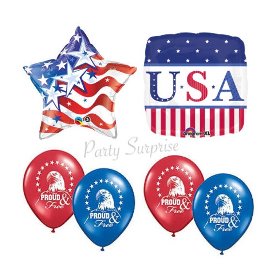 Patriotic USA Balloon Package Proud Free American Mylar Latex Select Your Pkg Military Political Rally Welcome Home Made in USA Balloons Il_570xn