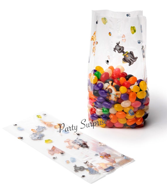 Dog Favor Bags with Paw Print Stickers Puppy Party Treat Bags Clear Cellophane Cookie Candy Favor Gift Bags Dog Bone Party Bags Il_570xn