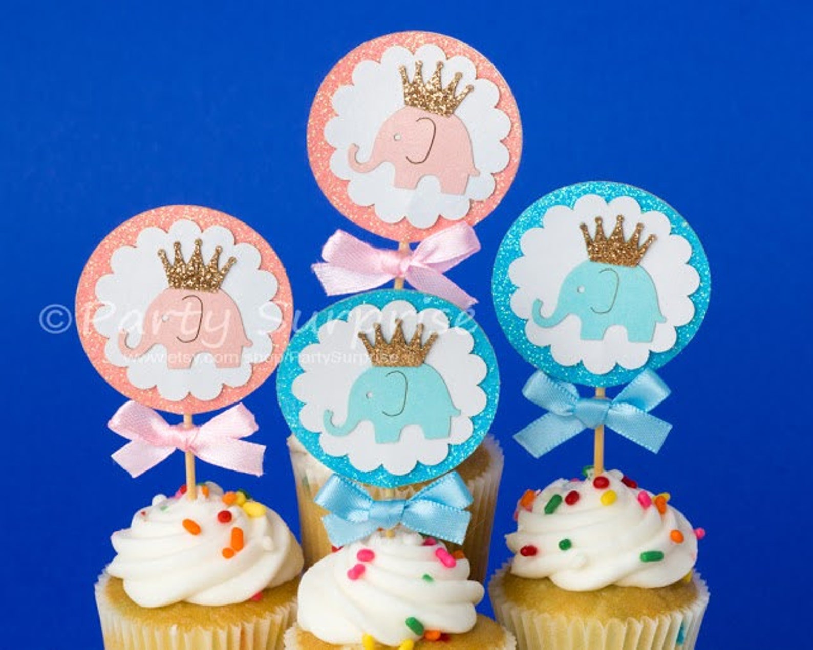 Elephant Cupcake Toppers Elephant Baby Shower Gender Reveal Etsy