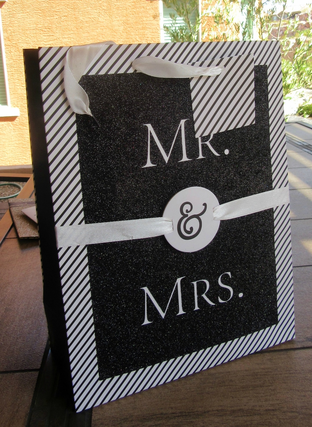 Wedding Gift Bag Mr. and Mrs. Black and White Glitter Euro Gift Bags With Handles Wedding Bridal
