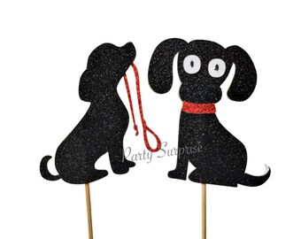 Dog Cupcake Toppers Puppy and Dog Birthday Adoption Rescue Party Black Glitter Cake or Cupcake Toppers Paw Print Dog Party Decoration