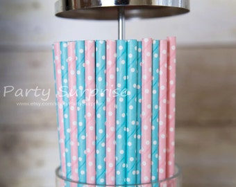 Straws Blue and Pink Straws Gender Reveal Baby Shower 1st Birthday polka dots Girl Baby Shower Boy Baby Shower pink straws blue straws