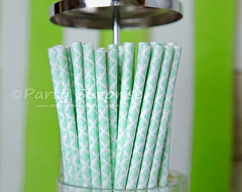 Mint Straws Damask Paper Straws, Wedding Shower Party Mint Straws,Baby Shower Birthday Bat Mitzvah Party Drinking Straws, light green straw