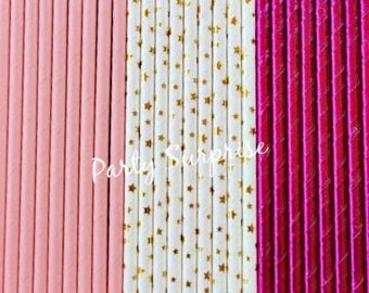 Pink and Gold Straws Girl Baby Shower, 1st Birthday, Girl Birthday Party Stars Straws, Sweet 16 straws, Bat Mitzvah party, Pink Straws Gold