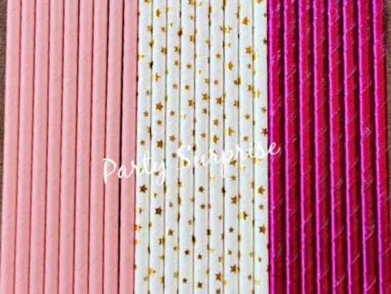 Pink and Gold Straws Girl Baby Shower, 1st Birthday, Girl Birthday Party Stars Straws, Sweet 16 straws, Bat Mitzvah party, Pink Straws Gold Il_570xn