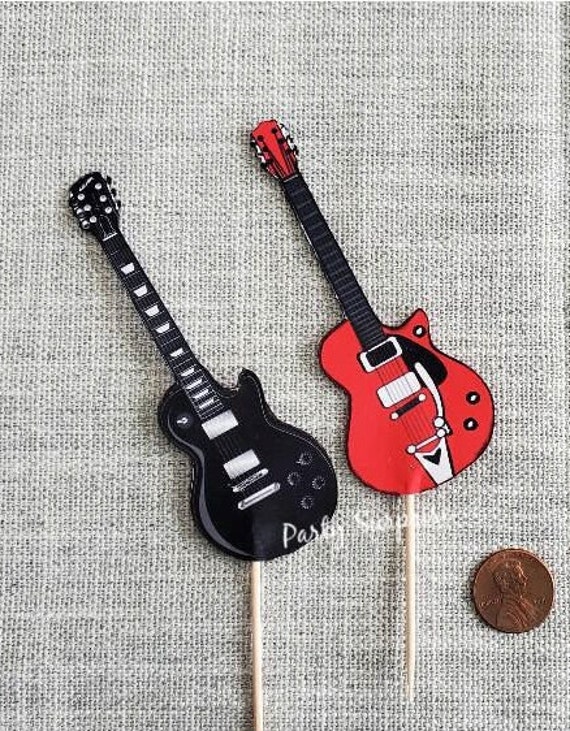 Guitar Cupcake Toppers Electric Guitar Rock n Roll Music Party Guitar decorations Music Party Custom Made Guitar Toppers Il_570xn