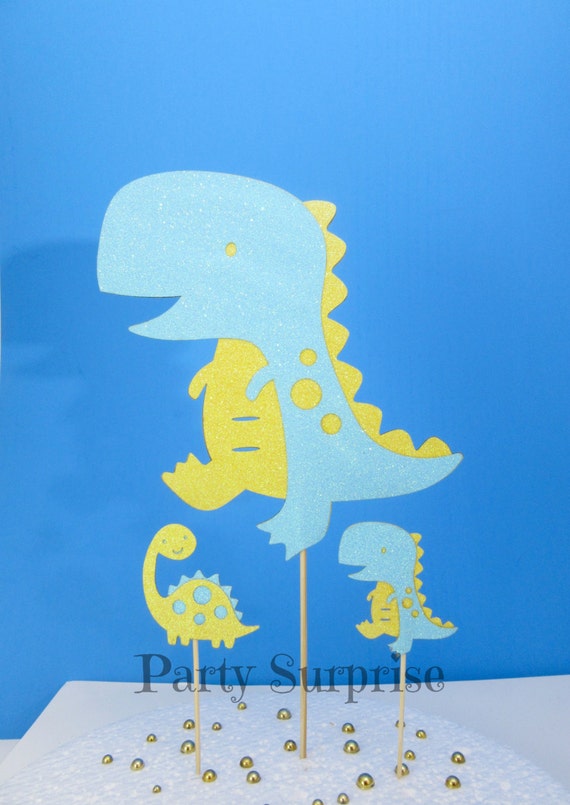 Dinosaur Cake Topper Blue and Yellow Dinosaur Party Cupcake Cake Topper Decoration Boy Dinosaur Party Il_570xn