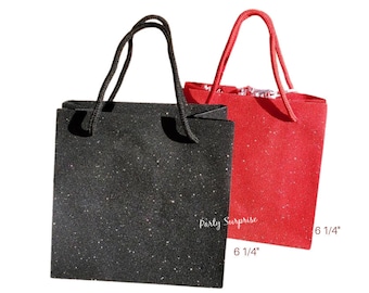 Gift Bags Black and Red Glitter Gift bags Euro Tote Bags, Christmas gift, wedding gift bag with handle shower gift bag party, favor bag glam