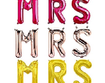 MRS Foil Balloons, Gold, Rose Gold, Pink, Bridal Shower Decor (Made in USA)