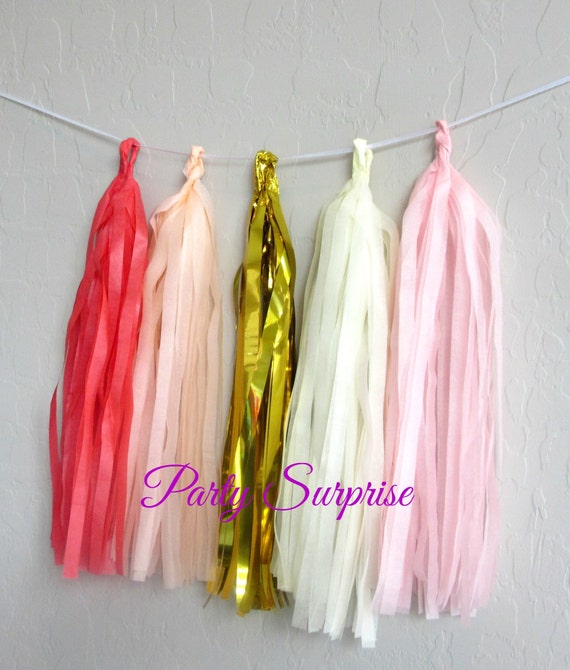Pink Blush Tissue Tassel Garland Shades of Chic Bride Women Girl Blush White Gold Pink Tassel Garland Wedding Sweet Sixteen Birthday Garland Il_570xn