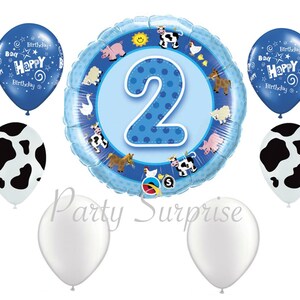 Farm 2nd Birthday Boy Balloon Package Boy Farm Birthday Party 2 Two Year Old Boy Birthday Party Balloons Farm Cow Balloons Made in USA
