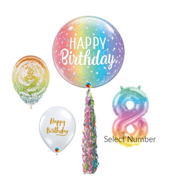 Ombre Happy Birthday Bubble Balloon Package Number Balloon Latex Happy Birthday Balloons Men Women Birthday Girl Boy Birthday Made in USA Il_570xn