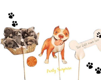 Pittie Cupcake Toppers Pitbull Dogs Puppies Cupcake Toppers Personalize Custom Made for You Paw Print Party Welcome Dog Party