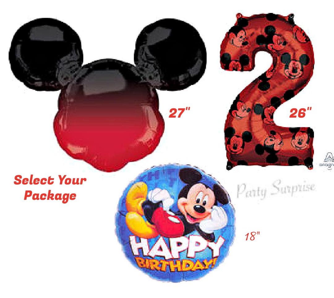 Mickey Mouse 2nd Birthday Balloon Set, Ombre Mouse Ears, Number 2 ...