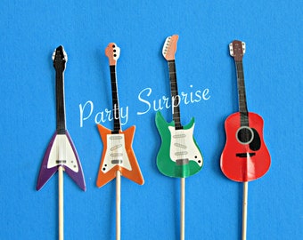 Guitar Cupcake Toppers Guitars Music Rock Band Dance Kids Birthday Disco Rock n' Roll party Guitar decorations cake pops cupcake toppers