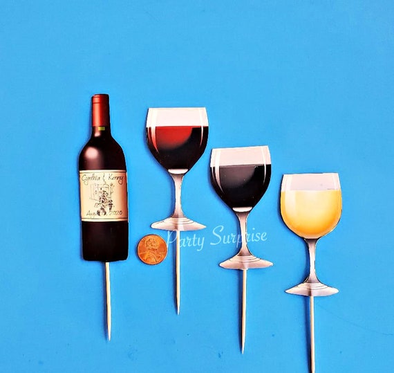 Wine Cupcake Toppers Personalize Wine Bottle Topper Wine Glasses Custom Made for You, Birthday Bridal Shower, Wedding, Engagement Toppers Il_570xn