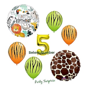 Jungle Safari Birthday Balloons Number Balloon Kids Birthday Jungle Safari Party Balloons Giraffe Lion Tiger Balloons Made in USAB