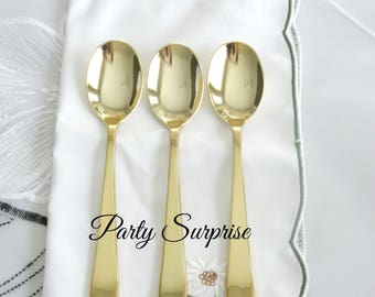 Gold Spoons Metallic Disposable Spoons Shiny Gold Spoons Wedding Party Heavy Weight It Looks So Real! Gold Cutlery Disposable Spoons