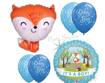 Baby Boy Woodland Fox Balloon Package Woodland Baby Shower Mylar Foil Latex Made in USA Baby Boy Balloons Fox Balloon Weedland Shower