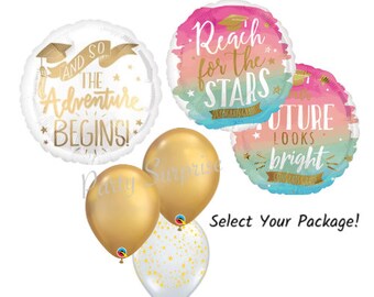 Graduation Balloon Package White and Gold Graduation  Mylar and Latex Balloons Graduation Party Balloon Bouquet Select your Package