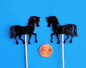 Black Horse Cupcake Toppers Black Glitter Horse Toppers Derby Horse Pony Party Toppers