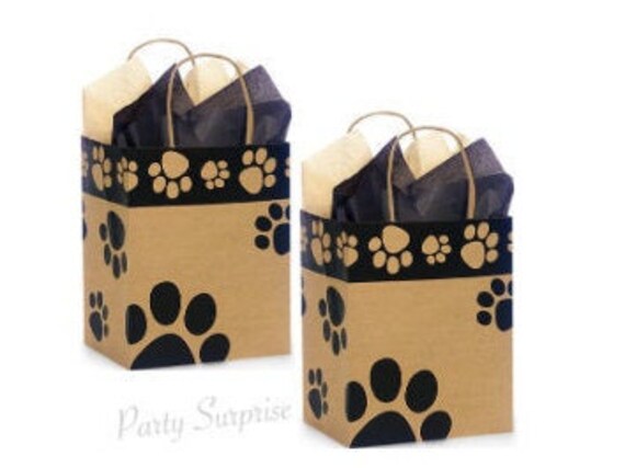 Paw Print Bags Kraft Recyclable Made in USA Paw Print Gift Bags with Handle Dog Party Cat Party Dog Cat Gift Bags Il_570xn