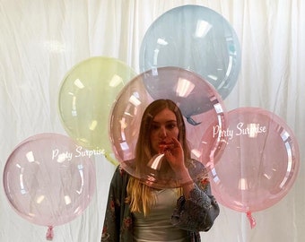 Crystal Pastel Bubble Balloons Transparent Baby Shower Birthday Party Air or Helium Blue Pink Orange Yellow Purple and Clear Bubbles