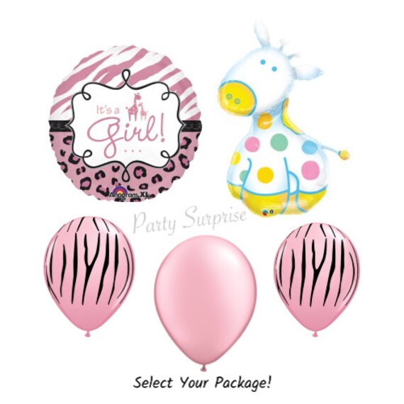 Safari Giraffe Baby Girl Shower Safari Balloons Its a Girl Balloons Jungle Party New Baby Girl Pink Stripe, Pearl Pink Balloons Made in USA Il_570xn