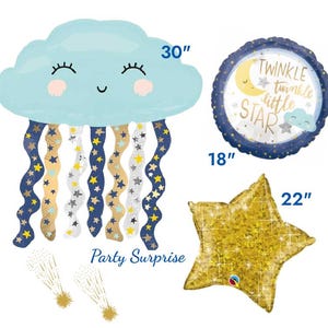 Cloud Balloon Jumbo Size Twinkle Little Star, Gold Sparkle Star Balloons, Baby Shower, 1st Birthday Balloons Mylar Foil Made in the USA