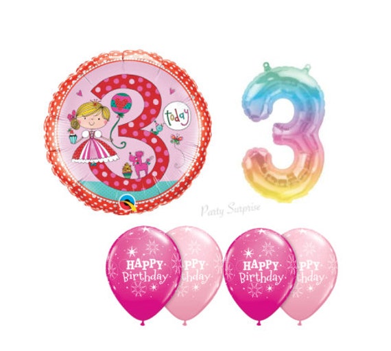 3er cumpleaños niña globos princesa fiesta bailarina 3 años niña cumpleaños  rosa rojo Mylar lámina látex niña 3er cumpleaños hecho en EE.UU. -   México