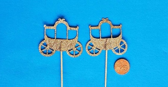 Gold Carriage Cinderella Coach Cupcake Toppers Gold Glitter Carriage Girl Birthday Party Cupcake Toppers Il_570xn